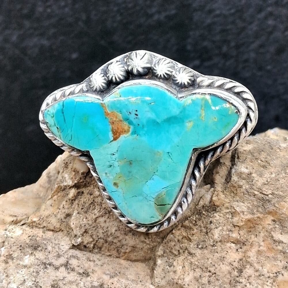 Kingman Turquoise Ring Sterling Silver Adjustable 5-9 Blue Green Southwestern